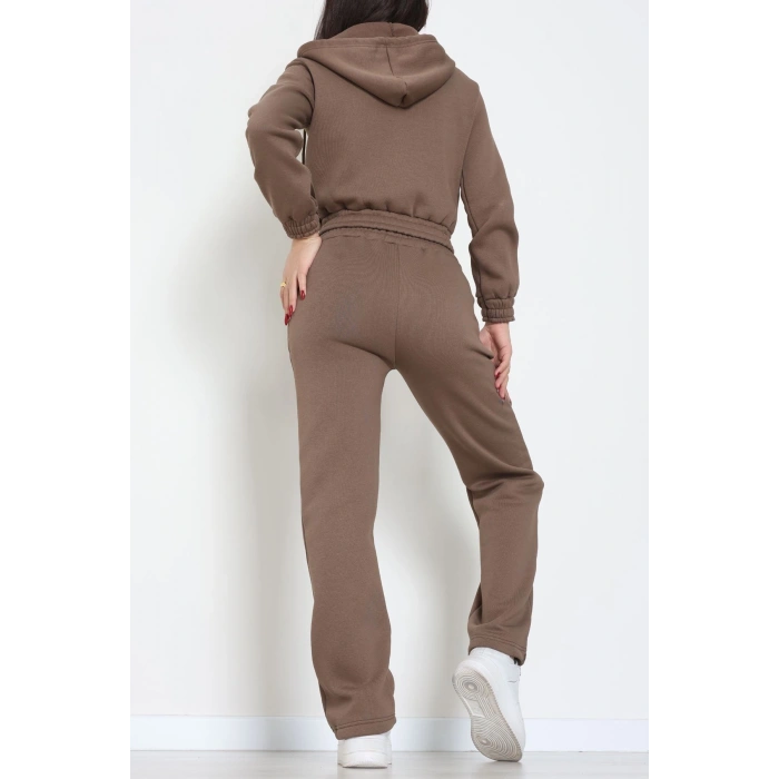 3 İplik Crop Palazzo Eşofman Takımı Açıkkahve - 50914.1878.