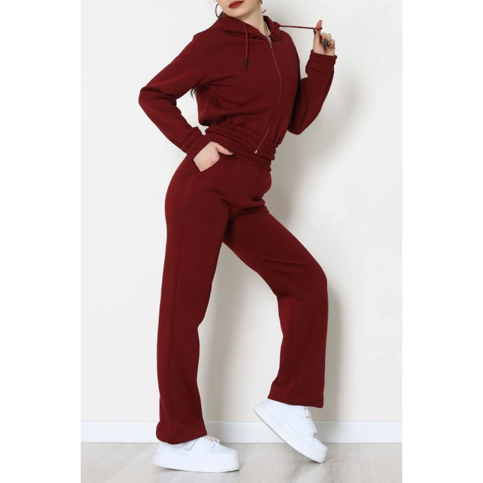 3 İplik Crop Palazzo Eşofman Takımı Bordo - 50914.1878.