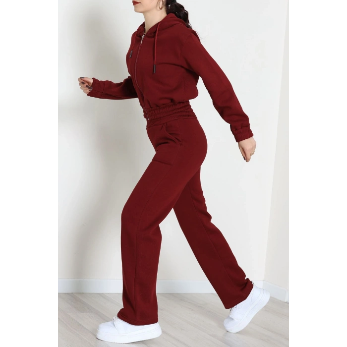 3 İplik Crop Palazzo Eşofman Takımı Bordo - 50914.1878.