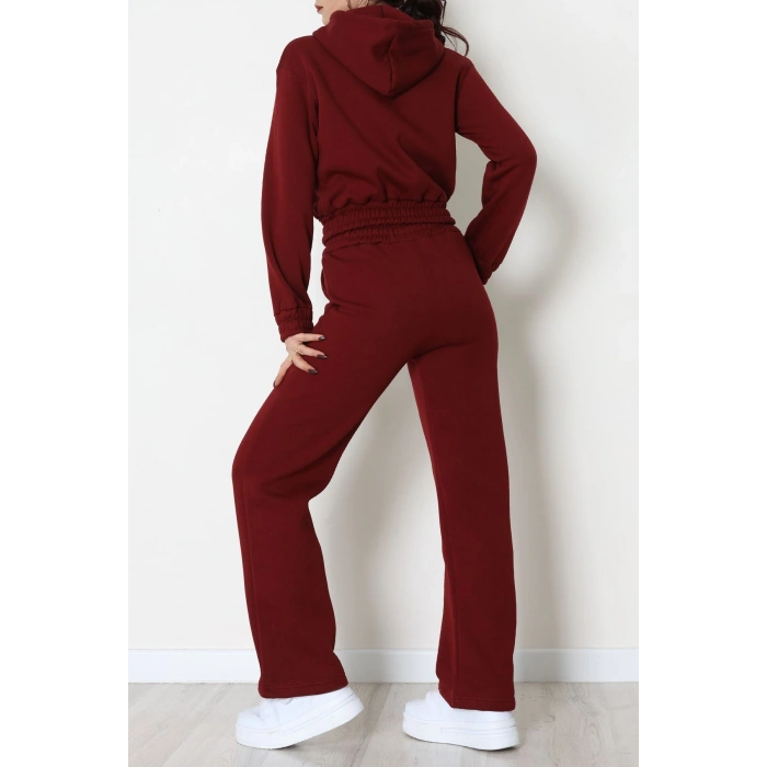 3 İplik Crop Palazzo Eşofman Takımı Bordo - 50914.1878.