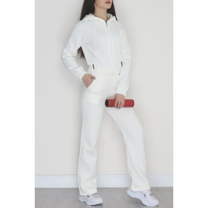 3 İplik Crop Palazzo Eşofman Takımı Ekru - 50914.1878.