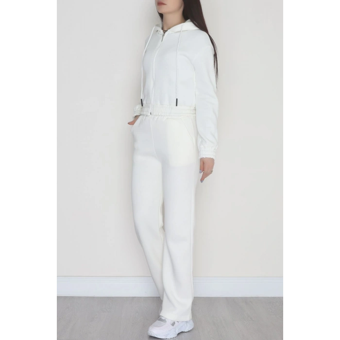 3 İplik Crop Palazzo Eşofman Takımı Ekru - 50914.1878.