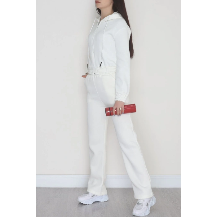 3 İplik Crop Palazzo Eşofman Takımı Ekru - 50914.1878.