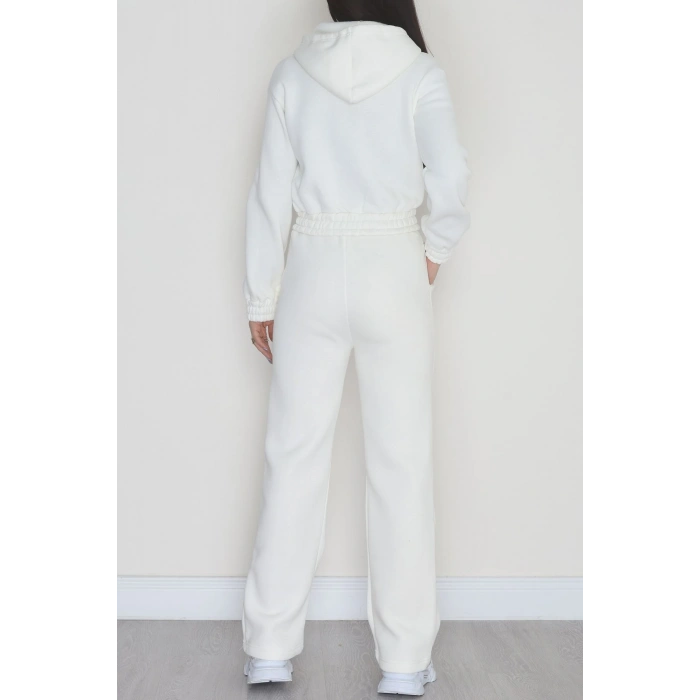 3 İplik Crop Palazzo Eşofman Takımı Ekru - 50914.1878.