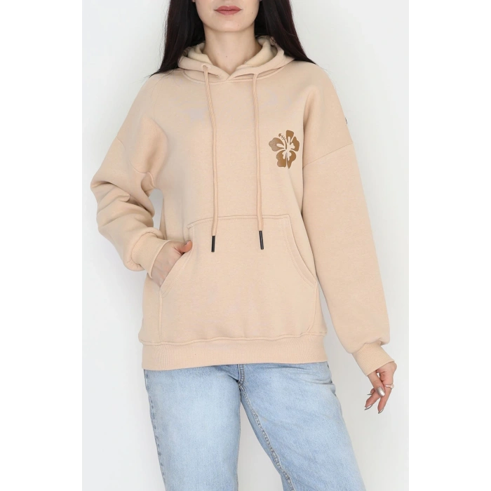 3 İplik Kanguru Cepli Kapşonlu Sweat Bejkahve - 42247.1878.