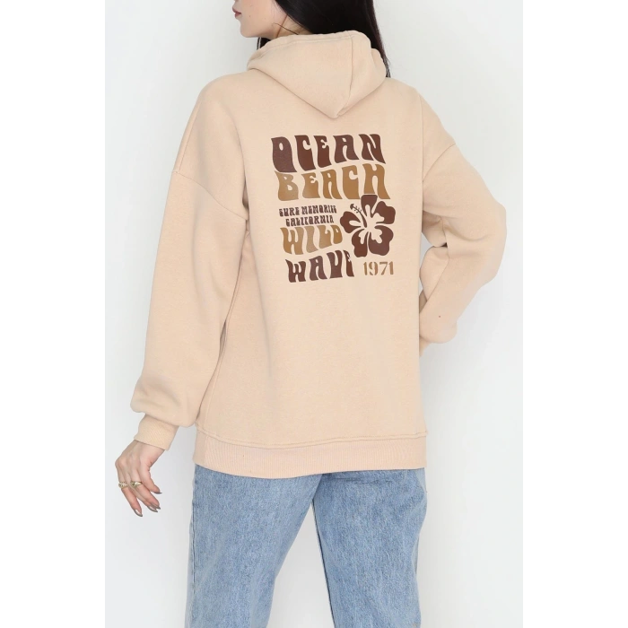 3 İplik Kanguru Cepli Kapşonlu Sweat Bejkahve - 42247.1878.