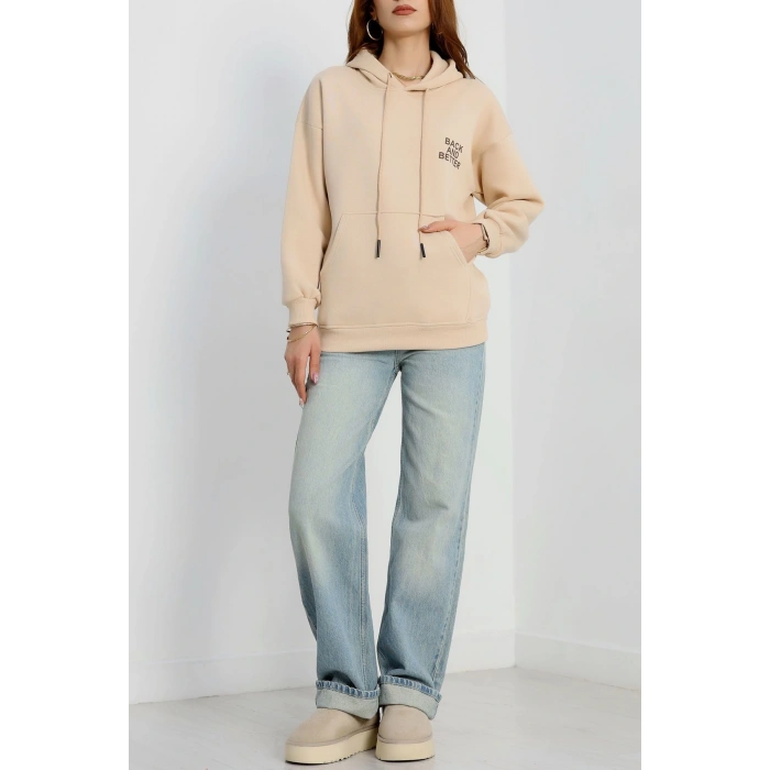 3 İplik Kanguru Cepli Kapşonlu Sweat Bejkahve - 42257.1878.