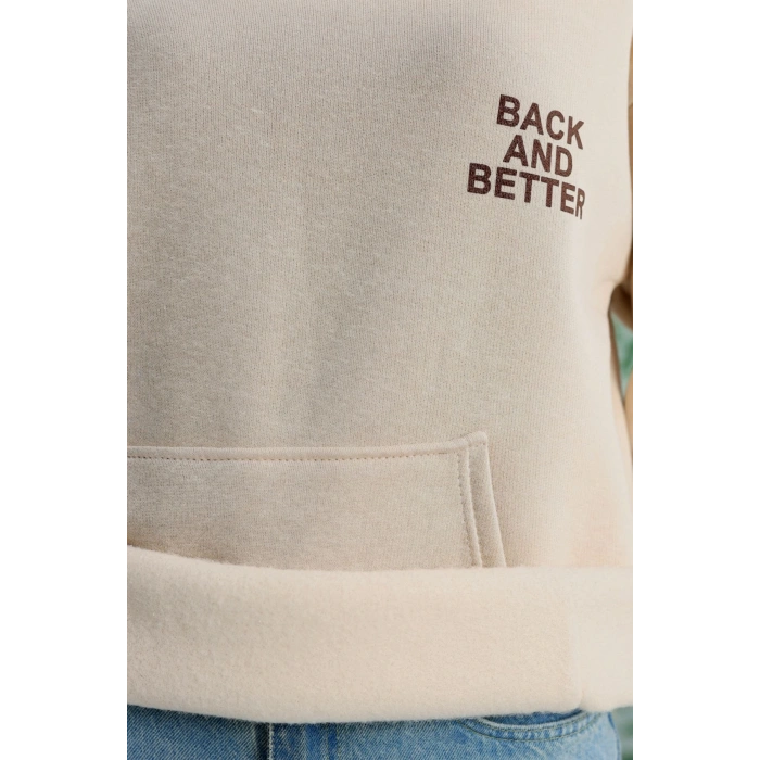 3 İplik Kanguru Cepli Kapşonlu Sweat Bejkahve - 42257.1878.