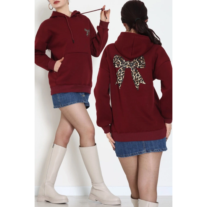 3 İplik Kanguru Cepli Kapşonlu Sweat Bordo - 42251.1878.