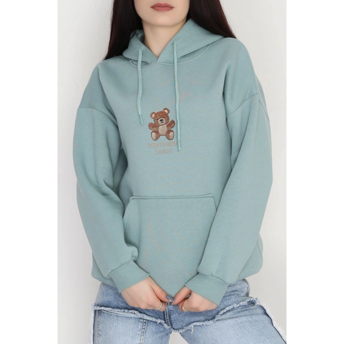 3 İplik Kanguru Cepli Kapşonlu Sweat Mint - 42254.1878.