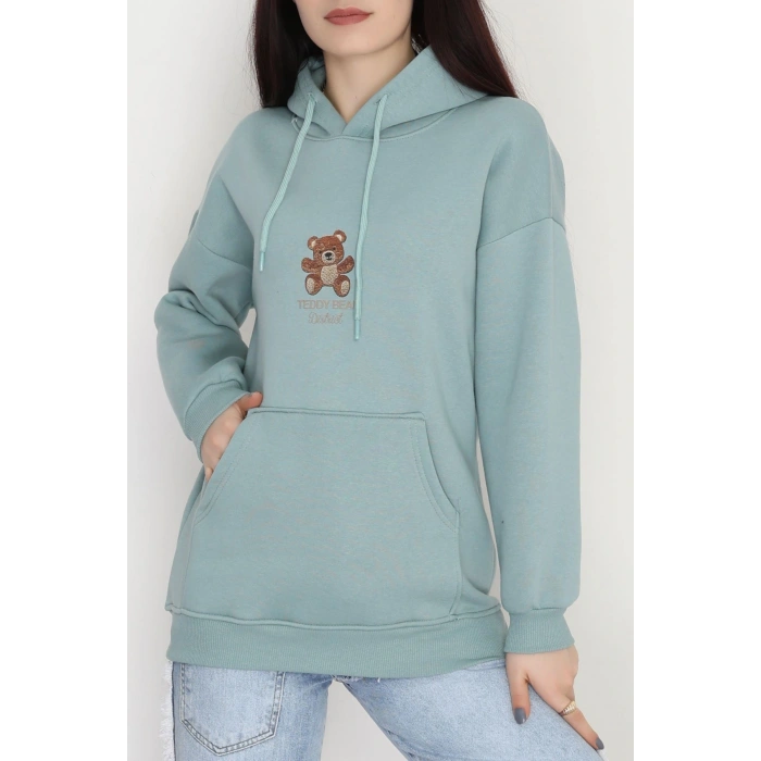 3 İplik Kanguru Cepli Kapşonlu Sweat Mint - 42254.1878.