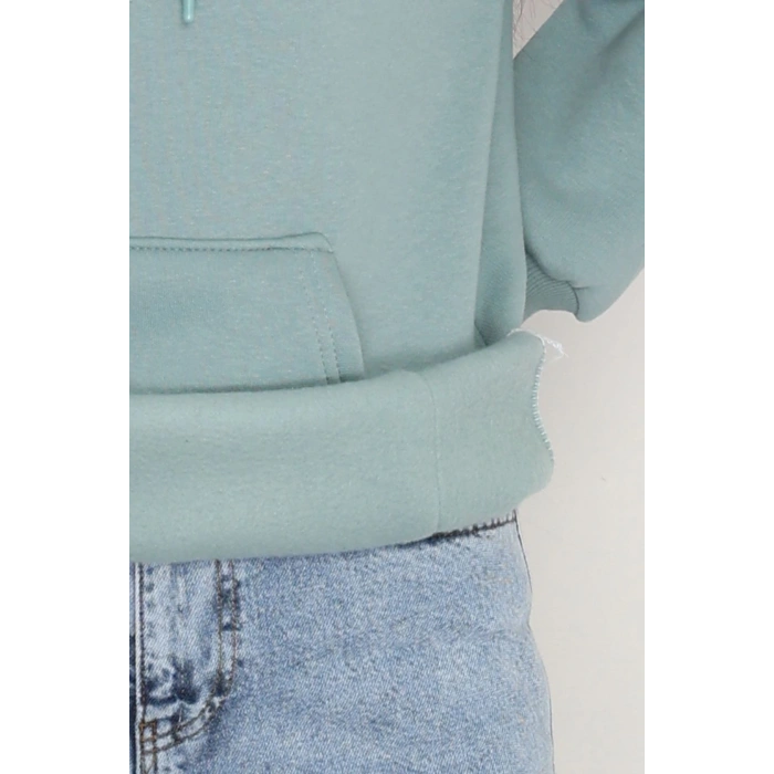 3 İplik Kanguru Cepli Kapşonlu Sweat Mint - 42254.1878.