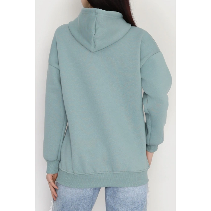 3 İplik Kanguru Cepli Kapşonlu Sweat Mint - 42254.1878.