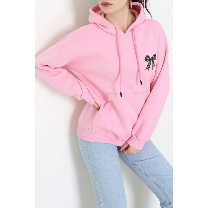 3 İplik Kanguru Cepli Kapşonlu Sweat Pembe - 42251.1878.