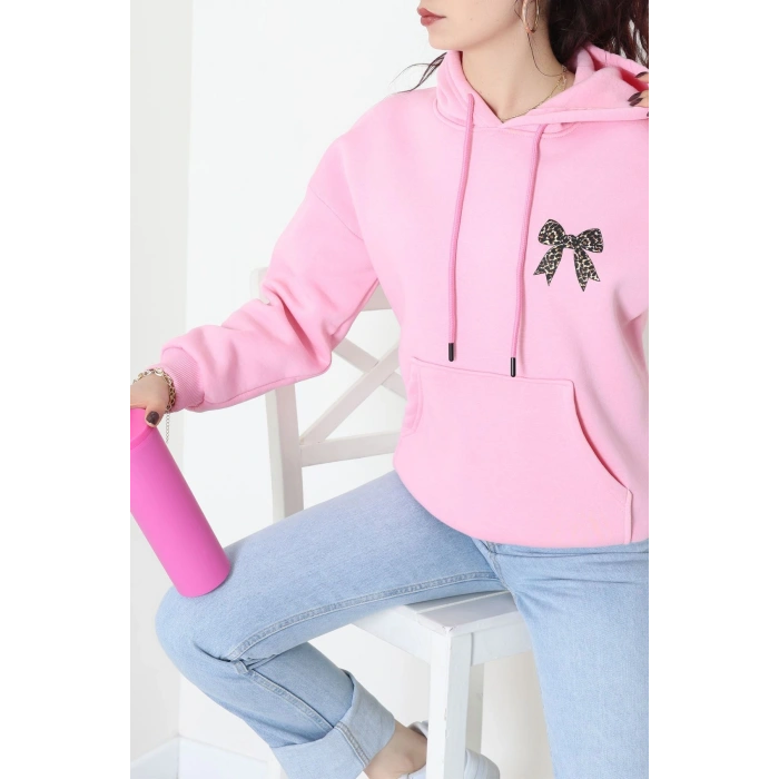 3 İplik Kanguru Cepli Kapşonlu Sweat Pembe - 42251.1878.