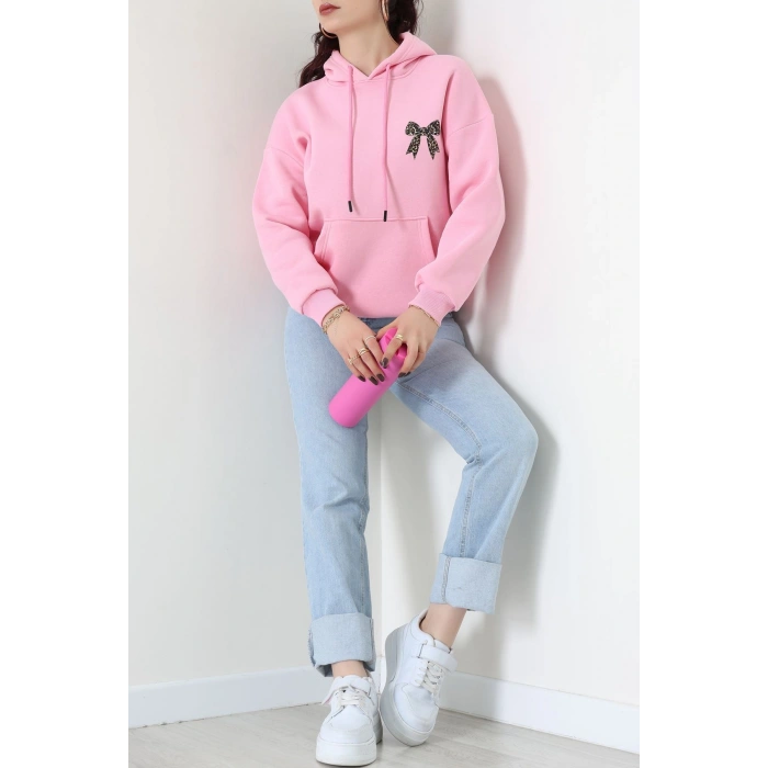 3 İplik Kanguru Cepli Kapşonlu Sweat Pembe - 42251.1878.