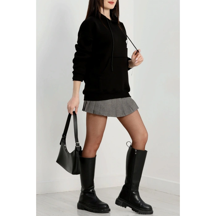 3 İplik Kanguru Cepli Kapşonlu Sweat Siyahekru - 42247.1878.