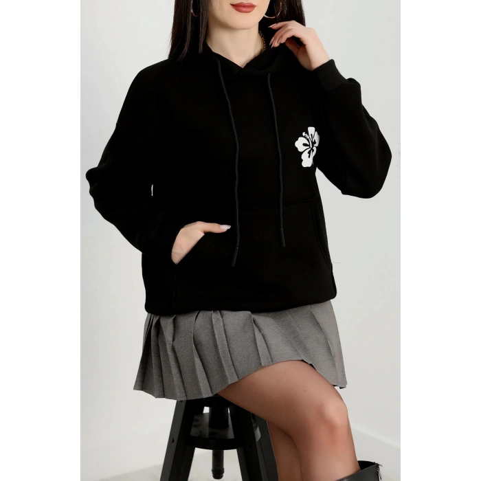 3 İplik Kanguru Cepli Kapşonlu Sweat Siyahekru - 42247.1878.