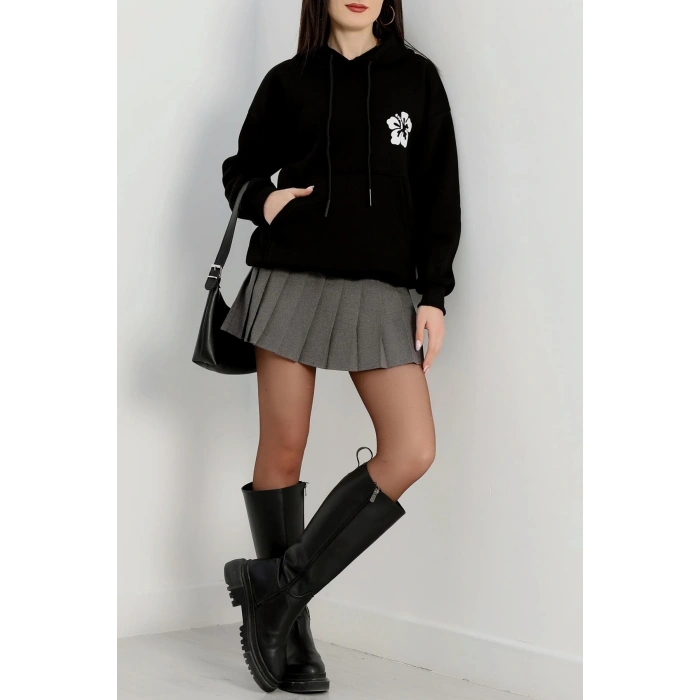 3 İplik Kanguru Cepli Kapşonlu Sweat Siyahekru - 42247.1878.