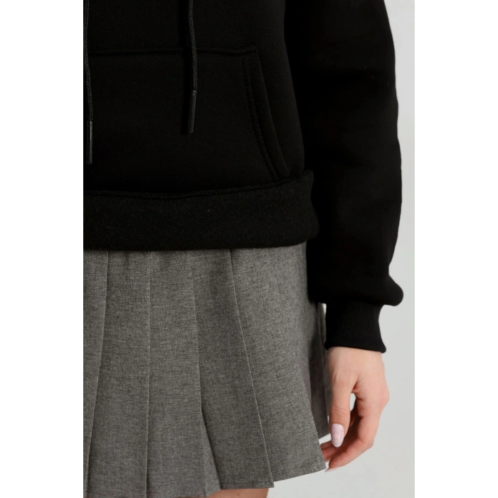 3 İplik Kanguru Cepli Kapşonlu Sweat Siyahekru - 42247.1878.