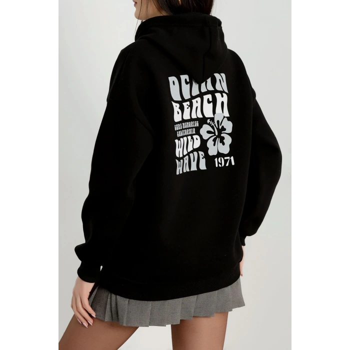 3 İplik Kanguru Cepli Kapşonlu Sweat Siyahekru - 42247.1878.