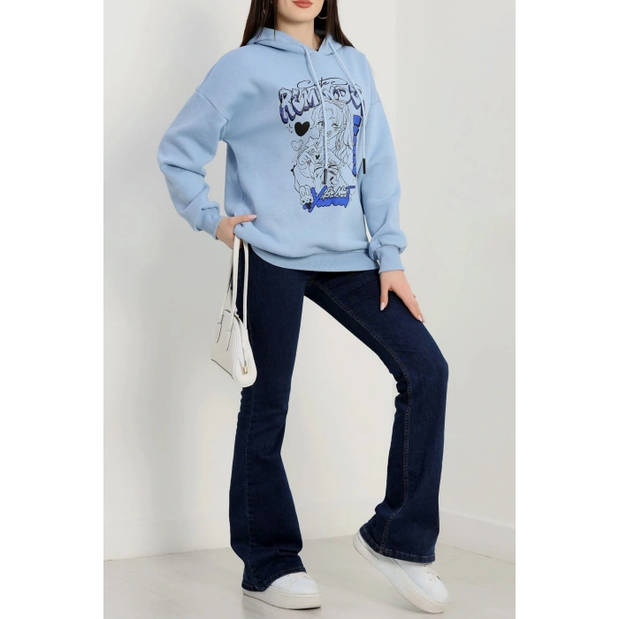 3 İplik Kapşonlu Baskılı Sweat Bebemavi - 42224.1878.