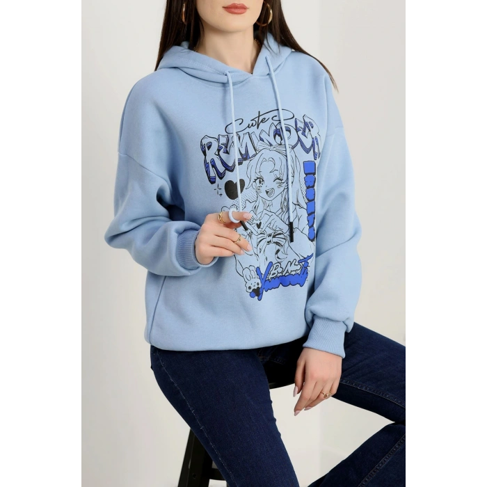 3 İplik Kapşonlu Baskılı Sweat Bebemavi - 42224.1878.