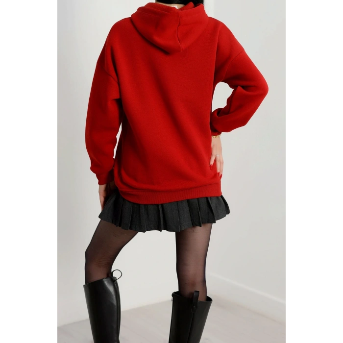 3 İplik Kapşonlu Baskılı Sweat Bordo - 42222.1878.