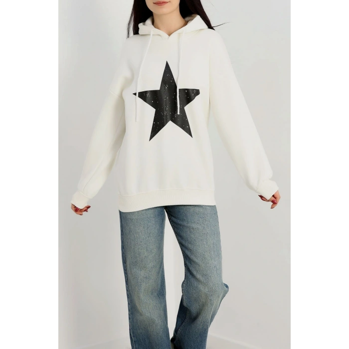 3 İplik Kapşonlu Baskılı Sweat Ekrusiyah - 42225.1878.