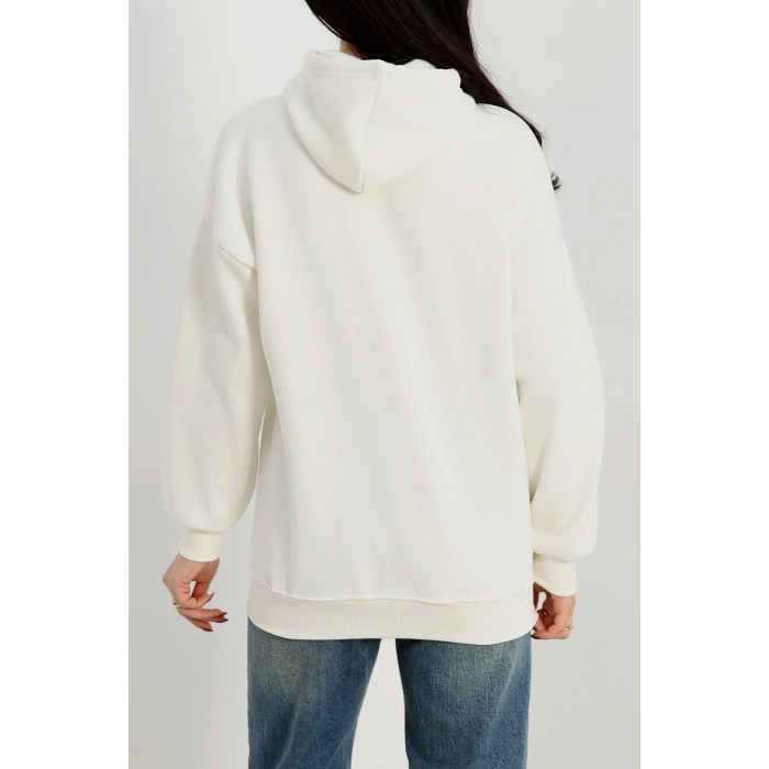 3 İplik Kapşonlu Baskılı Sweat Ekrusiyah - 42225.1878.