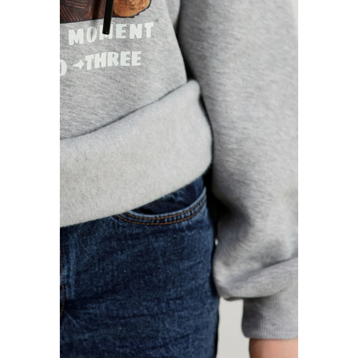 3 İplik Kapşonlu Baskılı Sweat Gri - 42220.1878.
