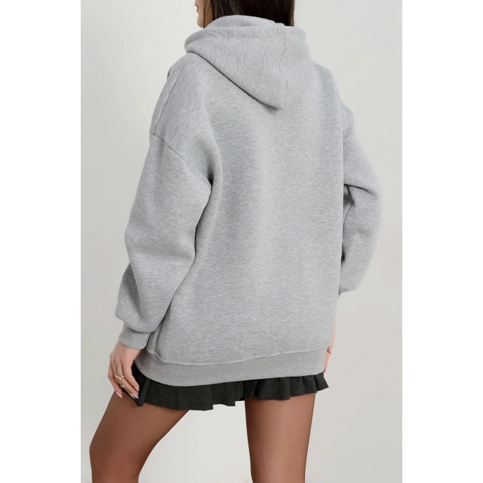 3 İplik Kapşonlu Baskılı Sweat Gri - 42224.1878.