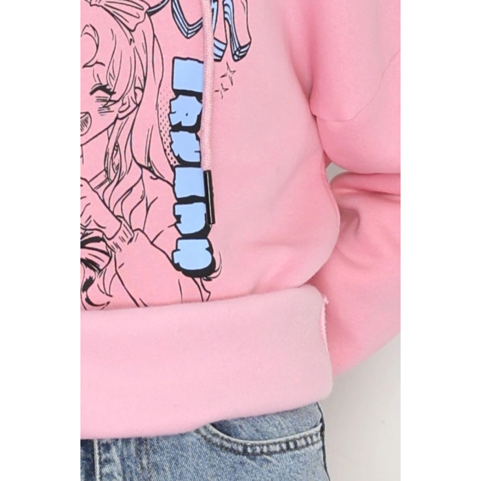3 İplik Kapşonlu Baskılı Sweat Pembe - 42224.1878.