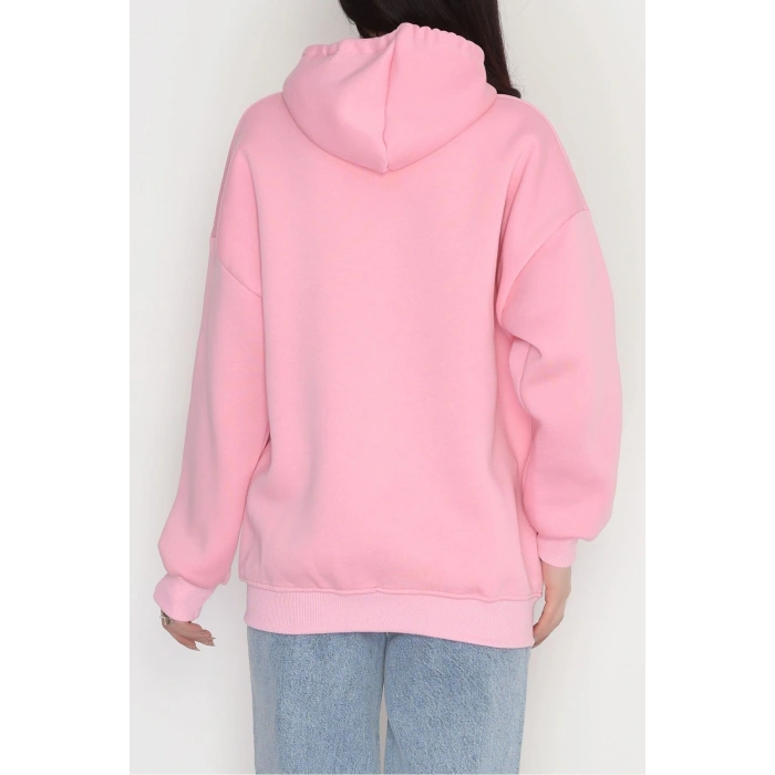 3 İplik Kapşonlu Baskılı Sweat Pembe - 42224.1878.