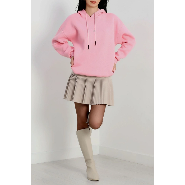 3 İplik Kapşonlu Baskılı Sweat Pembe - 42232.1878.