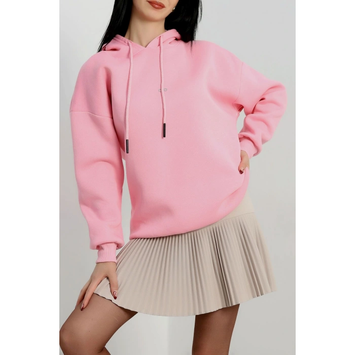3 İplik Kapşonlu Baskılı Sweat Pembe - 42232.1878.