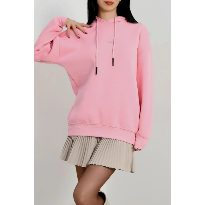 3 İplik Kapşonlu Baskılı Sweat Pembe - 42232.1878.