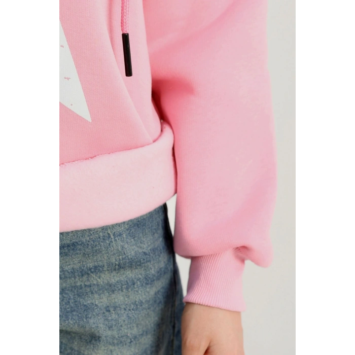 3 İplik Kapşonlu Baskılı Sweat Pembeekru - 42225.1878.