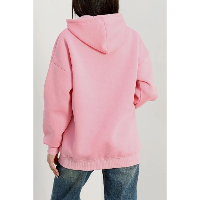 3 İplik Kapşonlu Baskılı Sweat Pembeekru - 42225.1878.