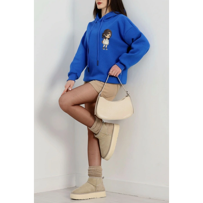 3 İplik Kapşonlu Baskılı Sweat Saks - 42222.1878.