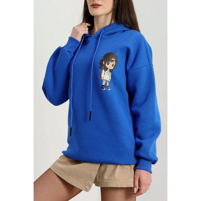 3 İplik Kapşonlu Baskılı Sweat Saks - 42222.1878.