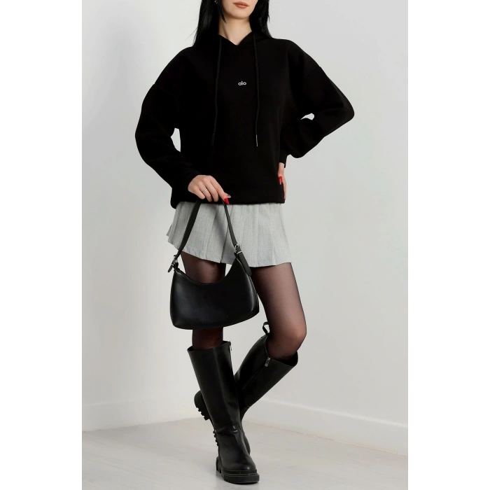 3 İplik Kapşonlu Baskılı Sweat Siyah - 42232.1878.