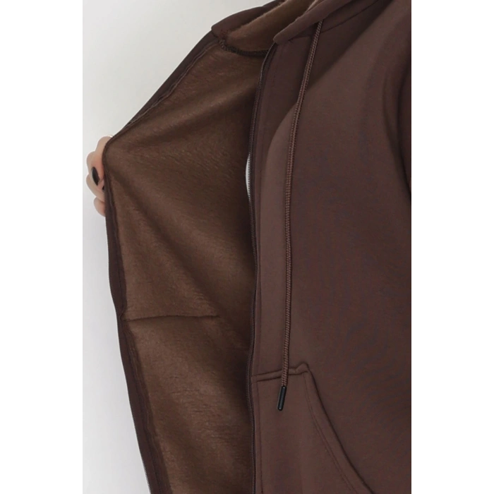 3 İplik Kapşonlu Eşofman Takımı Acıkahve - 20255.1878.