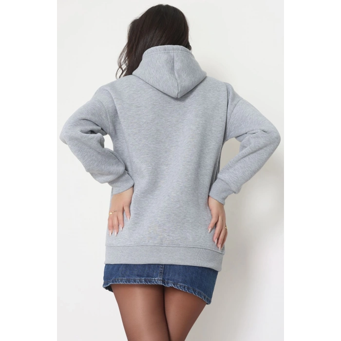 3 İplik Kapşonlu Nakışlı Sweat Grifuşya - 42231.1878.