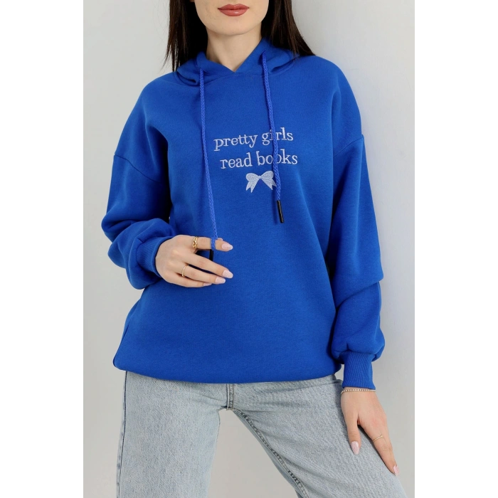 3 İplik Kapşonlu Nakışlı Sweat Saksbebemavi - 42228.1878.