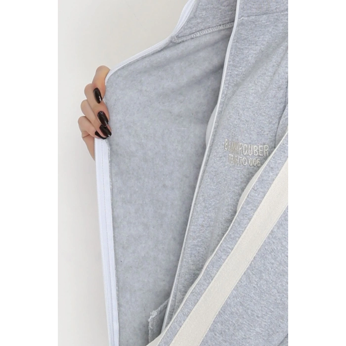 3 İplik Keten Şeritli Eşofman Takım Gri - 40017.1857.