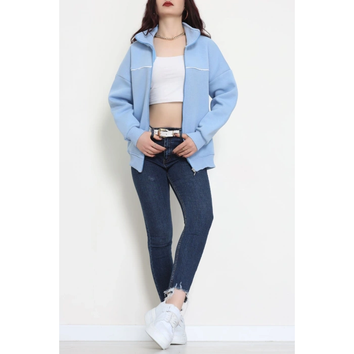 3 İplik Kompakt Oversize Biye Detaylı Sweat Bebemavi - 42505.1878.