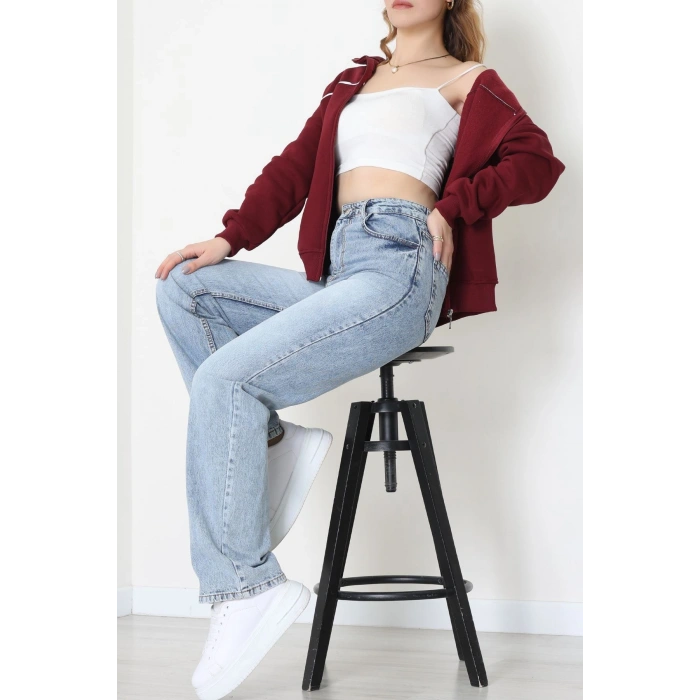 3 İplik Kompakt Oversize Biye Detaylı Sweat Bordo - 42505.1878.