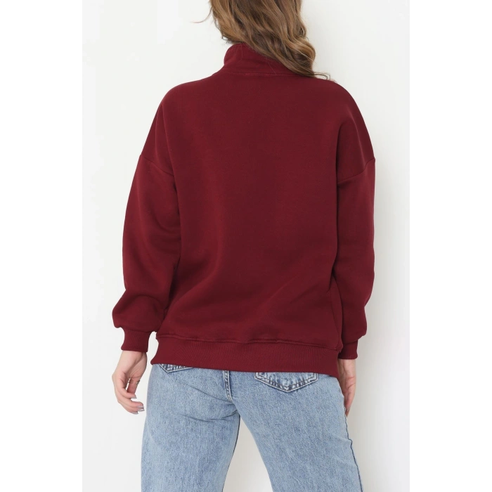 3 İplik Kompakt Oversize Biye Detaylı Sweat Bordo - 42505.1878.