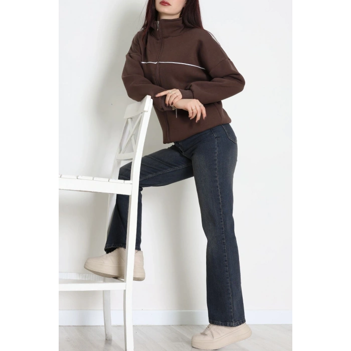3 İplik Kompakt Oversize Biye Detaylı Sweat Kahve - 42505.1878.